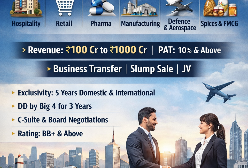 Mid-Market Investment & Strategic Acquisition Opportunities (₹100–₹1000 Cr Revenue): Seeking Profitable Businesses Across Key Sectors.