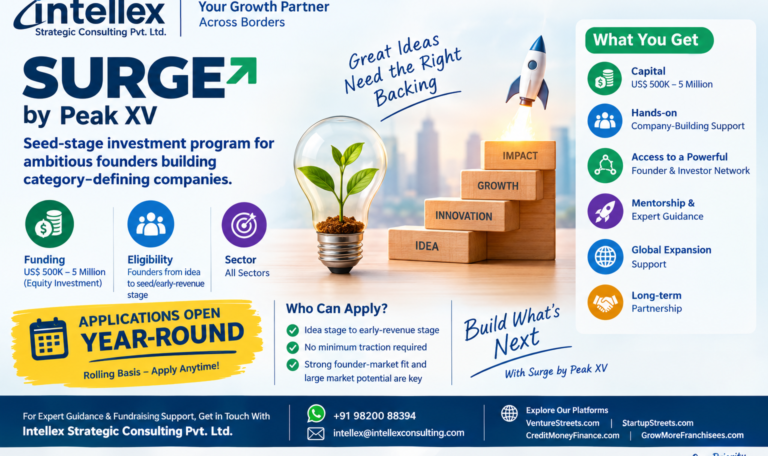 Surge by Peak XV: A US$500K - US$5 Million Seed Funding Opportunity for Ambitious Founders Building Category-Defining Startups across the world.